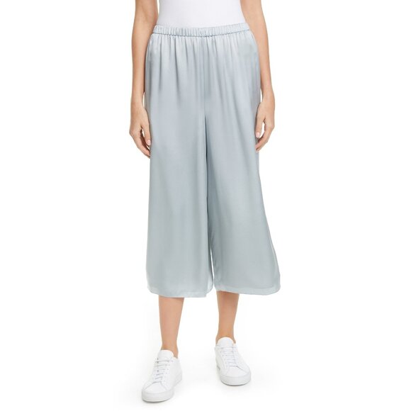 NWT Theory Silk Wide-Leg Cropped Pants, Mist Blue, Small | Light & Luxe Workwear - Picture 4 of 8